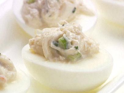 Close up of a dish made by Giada De Laurentiis - Devilled eggs with Crab. 
