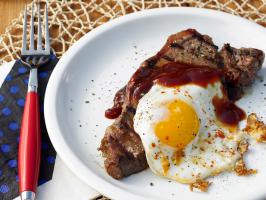 Grilled Steak and Eggs with Beer and Molasses