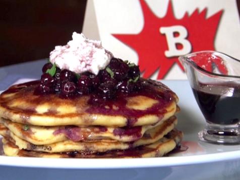 Lemon-Blueberry-Ricotta-Buttermilk Pancakes with Blueberry-Cassis Relish and Blueberry Maple Syrup