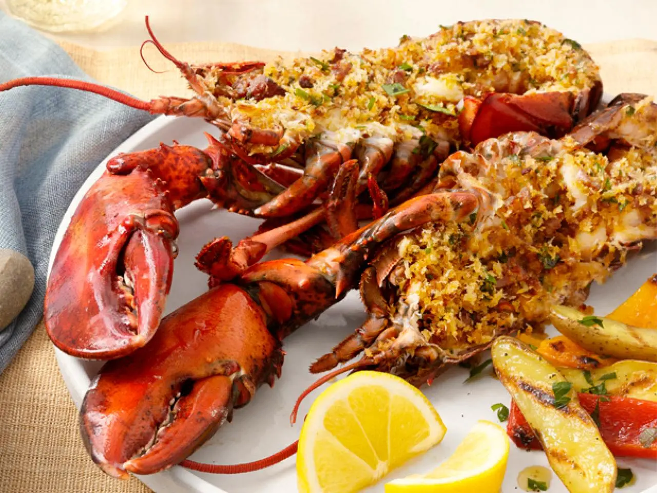 Crispy-Stuffed Portuguese Grilled Lobsters