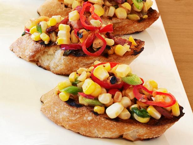 grilled corn and bacon crostini