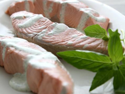 Ginger Poached Salmon with Lime Basil Cream