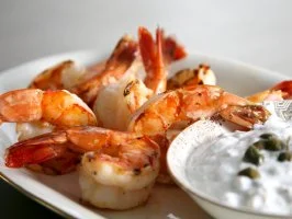 Grilled Prawns with Caper Tzatziki
