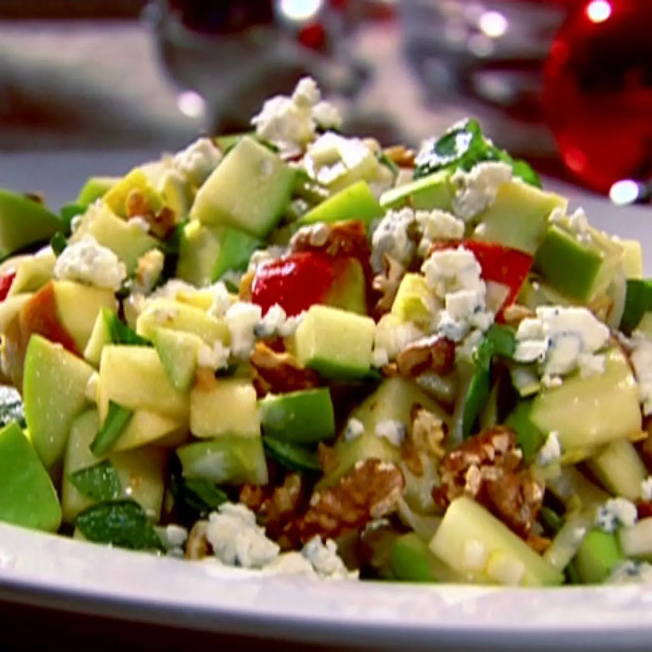 Chopped Apple Salad with Toasted Walnuts, Blue Cheese and Pomegranate  Vinaigrette