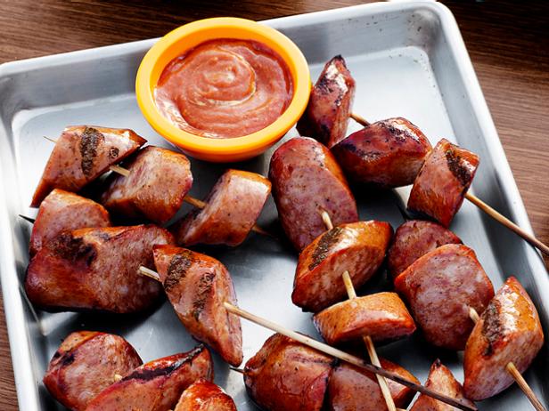 grilled sausage with spicy sauce