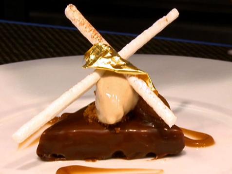 Chestnut and Whiskey Mousse with Chocolate and Walnut Biscuit and Chocolate Sauce