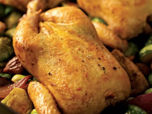 Game Hens with Brussels Sprouts and Chestnuts