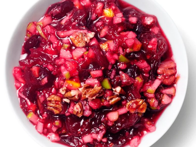 Cranberry Relish in a White Dish against a White Background