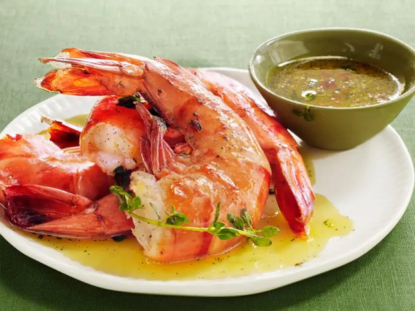 Wine Shrimp Cocktail on White and Green Dishes