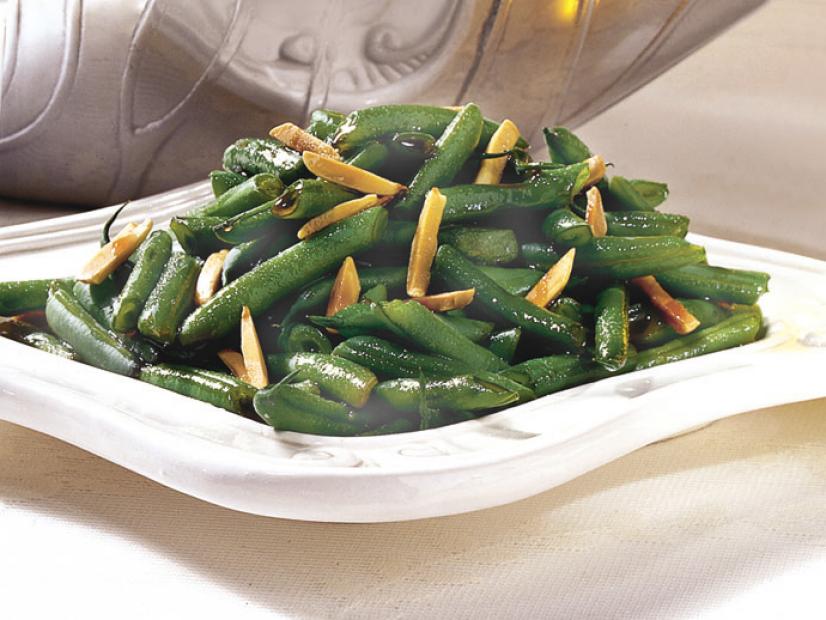 Almond Green Beans on a White Dish