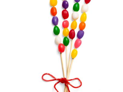 Rows of jelly beans on four skewers