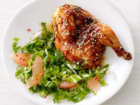 Hoisin-Glazed Hens with Bok Choy and Grapefruit Salad