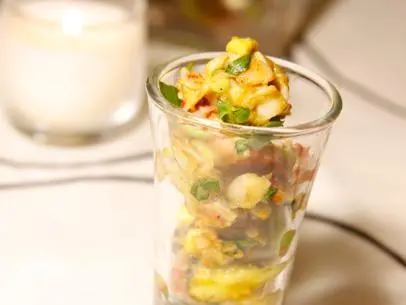 A mixed dish in a shot glass