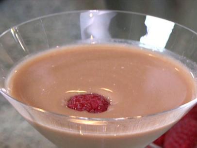 Chocolate Red Raspberry Cocktail with a single floating raspberry