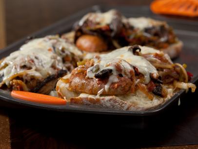 Open Faced Sausage, 3 Pepper and Onion Sandwiches with Provolone