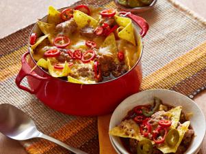 Nacho Topped Chili Pot Prepared by Rachael Ray