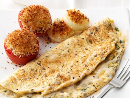 Cheese Omelet With Roasted Tomatoes and Onions Recipe | Food Network ...