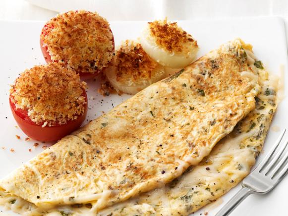 Cheese Omelet With Roasted Tomatoes and Onions Recipe | Food Network ...