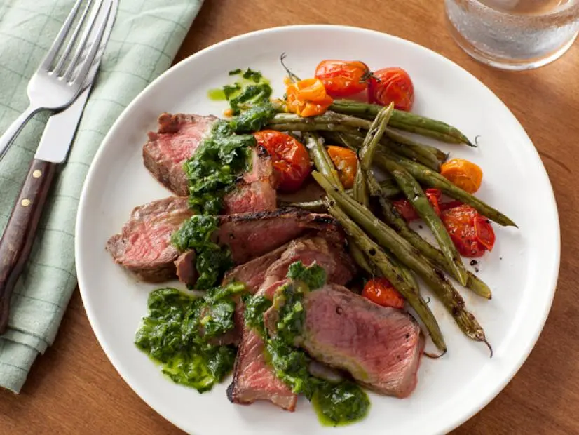 Grilled Steak with Green Beans, Tomatoes, and Chimichurri