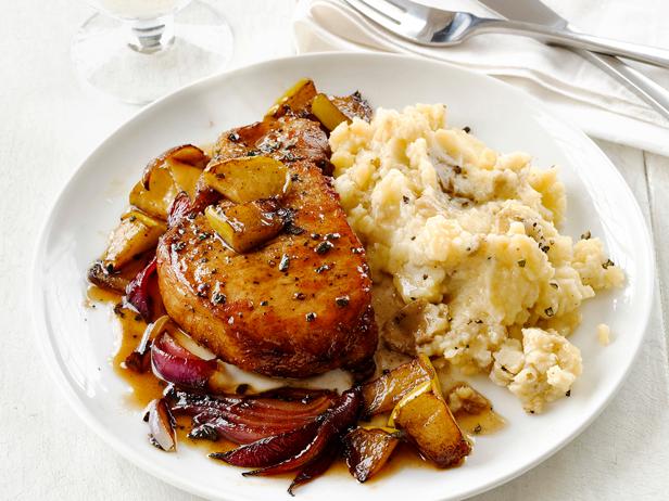 Pork Chops With Apples and Garlic Smashed Potatoes Recipe 