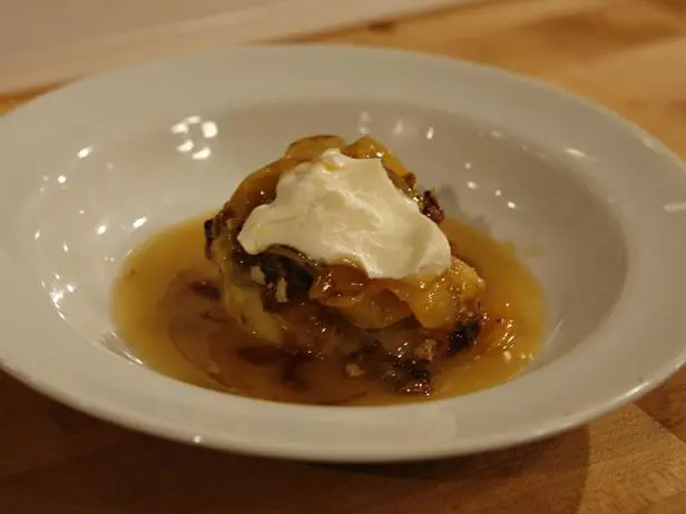Vanilla Brioche Bread Pudding with Peach Suzette Sauce Recipe | Robert Irvine | Food Network