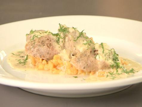 Red Pepper Spaetzle in Mustard Cream Sauce with Sausage