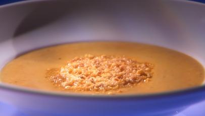 Creamy Pumpkin Soup with Toasted Hazelnut Frico