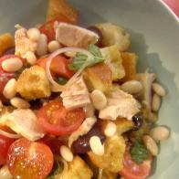 White bean tuna nicoise bread salad prepared by melissa darabian. 