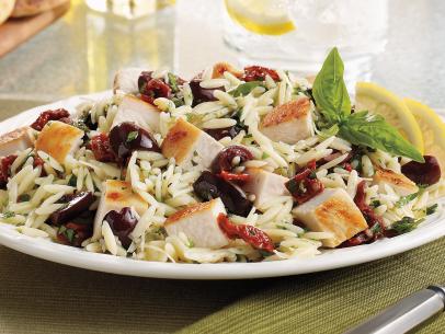 Chicken Chunks mixed with orzo, herbs and olives