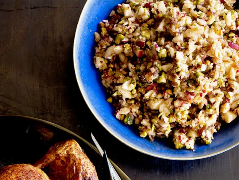A weekend dish with chopped mixed vegetables in a bright blue dish