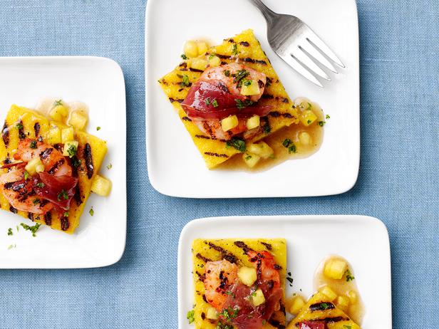 Pineapple Polenta Squares with Shrimp