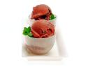 Scoops of sorbet that are garnished with mint in two white translucent dishes that are placed on a small white tray