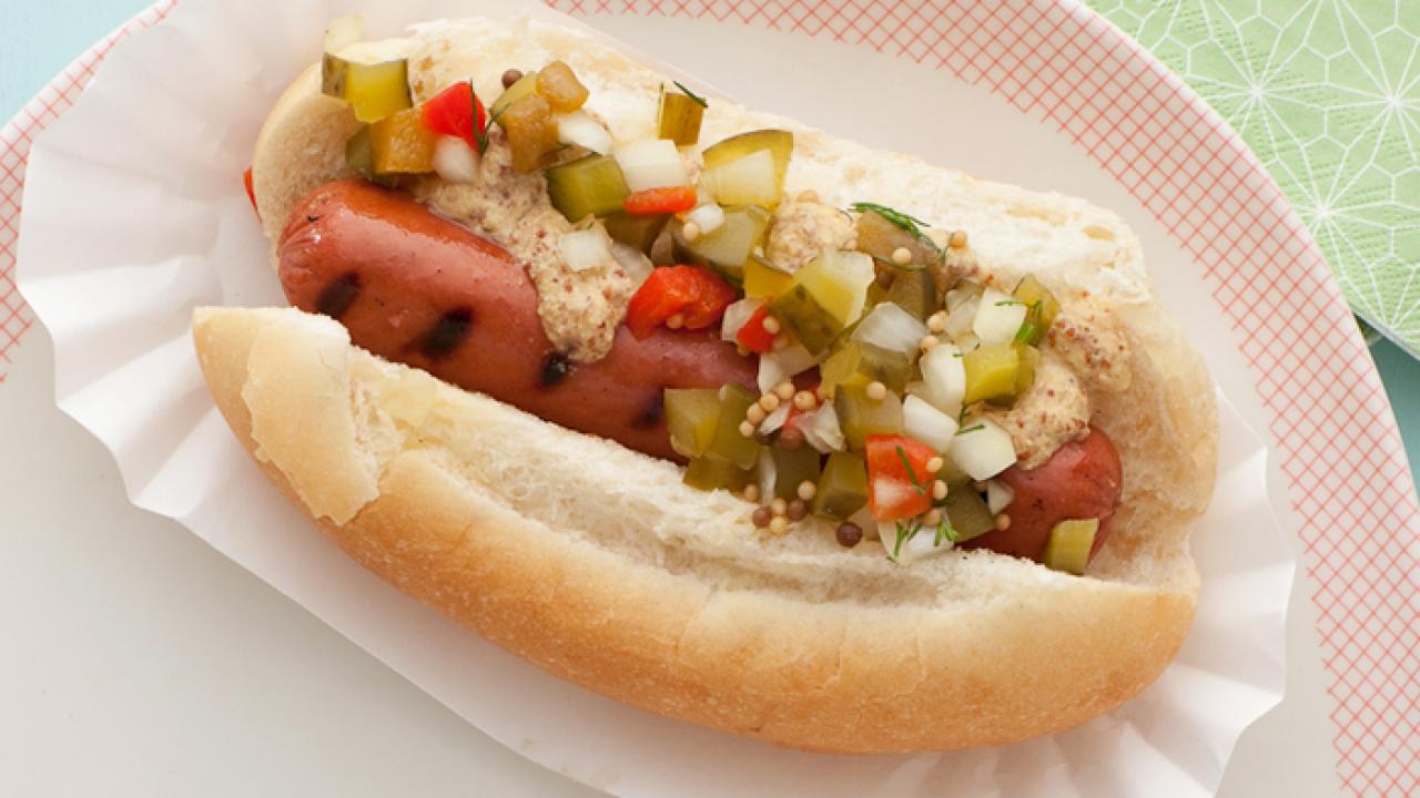 Grilled Hot Dogs with Pickle Relish