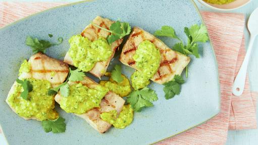 Barbecued Mahi Mahi with Yellow Pepper-Cilantro Pesto