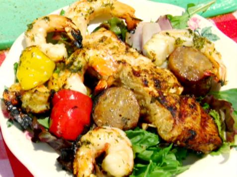 Grilled Shrimp and Andouille Salad with Sugarcane Vinaigrette