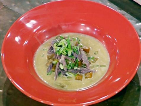 Roasted Pumpkin Soup with Crispy Duck Confit Relish