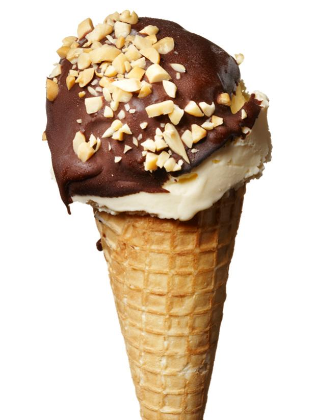 Chocolate ice cream with almonds and a walffle cone.