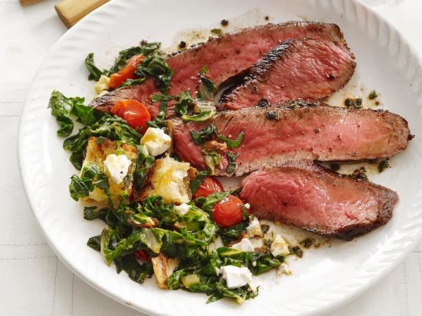 seared steak with chard salad