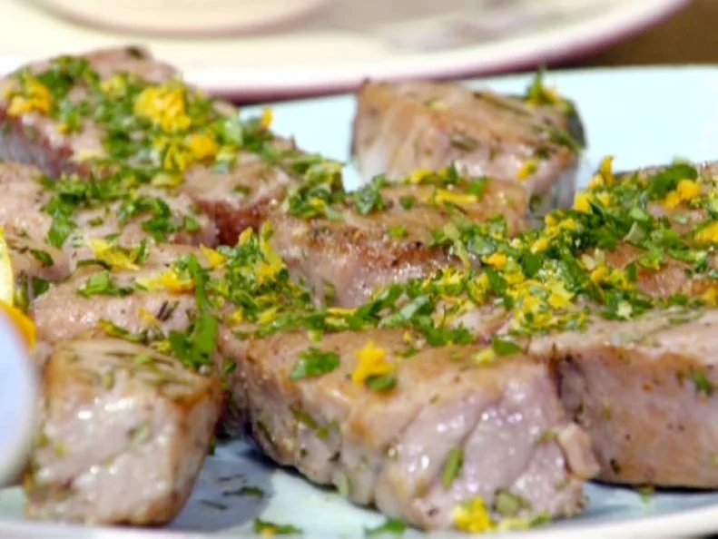 Tuna fillets topped with citrus gremolata.