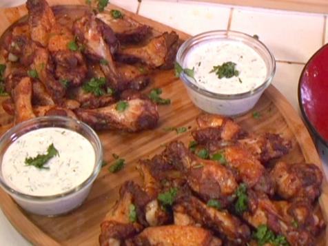 Spicy Chinese Five-Spice Rubbed Chicken Wings with Creamy Cilantro Dipping Sauce