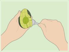 A FNM Illustration of How to extrate avocado slices from its skin