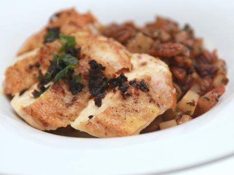 Pan Roasted Chicken Breast with Pecan and Potato Hash and Spicy Brown Butter Sauce