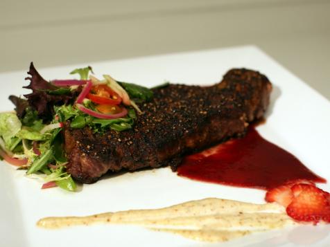 Pepper-crusted Steak with Strawberry Zinfandel Sauce and Orange-Mustard Aioli