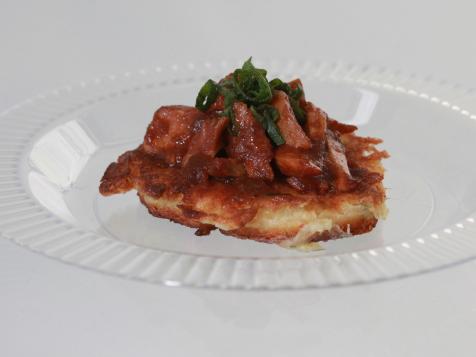 Scallion Blini with Chicken in Tandoori BBQ Sauce