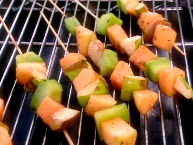 Seasonal Fruit and Melon Kabobs with Fiery Chile Sauce Recipe | Food Network