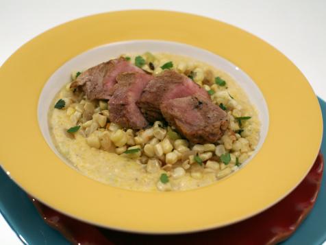 Chili-Lime Pork Tenderloin over Soft Polenta with Hungarian Wax Peppers and Corn