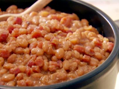 Beans, bacon, brown sugar, and bourbon are cooked together to make the 3 B's Beans.