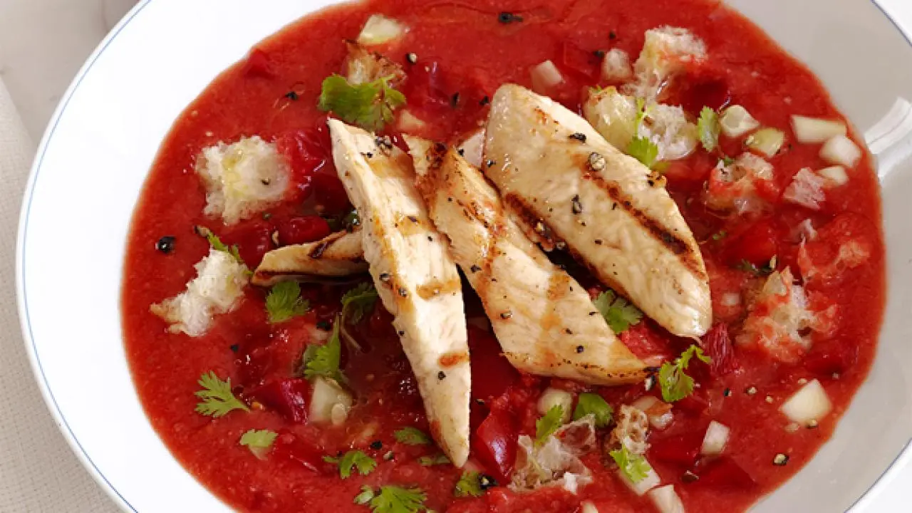 Gazpacho With Lime Chicken Recipe | Food Network Kitchen | Food