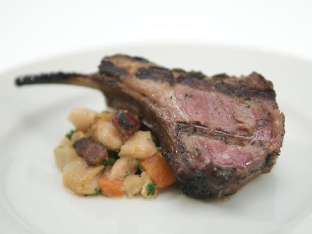 Lamb Chops with Thyme Honey and White Beans