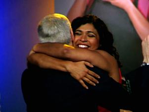 Bob Tuschman Gets Big Hug From Aarti Sequeira